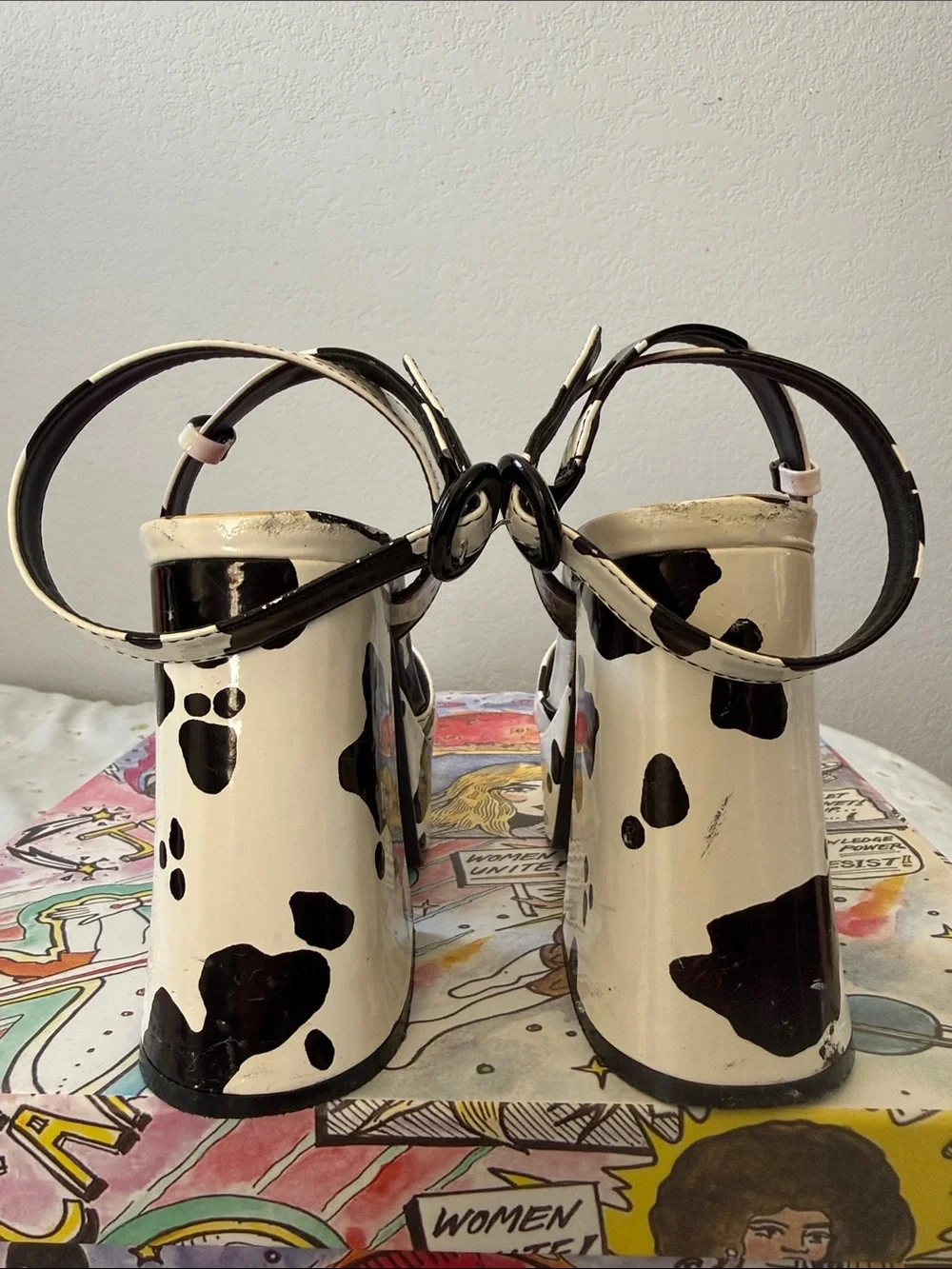 ASOS platform chunky cow print heels